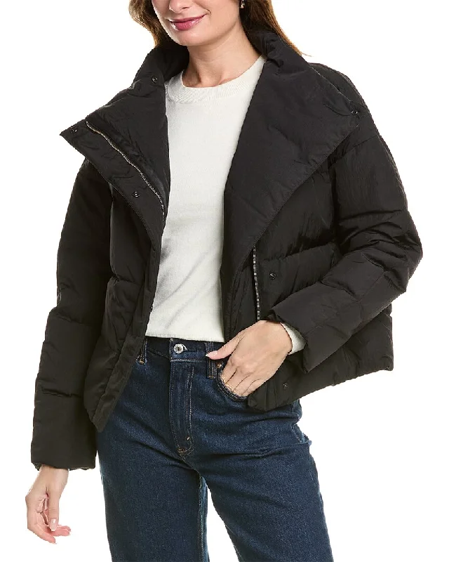 Theory Offset Puffer Coat Print Jacquard Embroidered