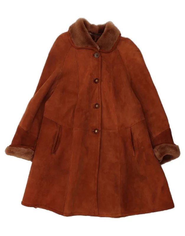 CLEIREN Womens Shearling Coat UK 14 Medium Brown Shearling Trench Raincoat Windbreaker