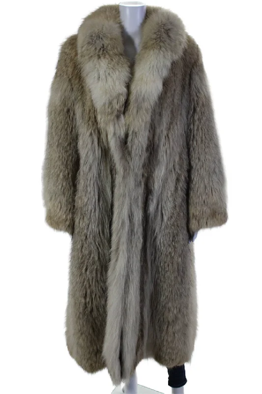 Diane Furs Womens Coyote Long Sleeved Hook And Loop Closure Coat Beige Peter Pan Collar Cowl Neck Turtleneck Diane Furs Womens Coyote Long Sleeved Hook And Loop Closure Coat Beige Peter Pan Collar Cowl Neck Turtleneck