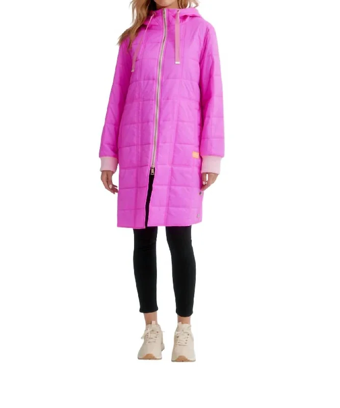 Long Sleeve Puffer Coat In Passpink Bomber Denim Leather