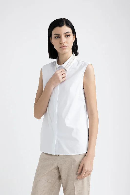 Stretch cotton jersey and poplin top Long Sleeve Jersey Tee