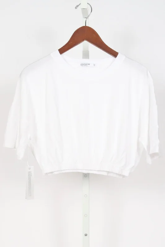 Cloud Jersey Cropped Elastic Hem Top - White Ash Gray Jersey Tee