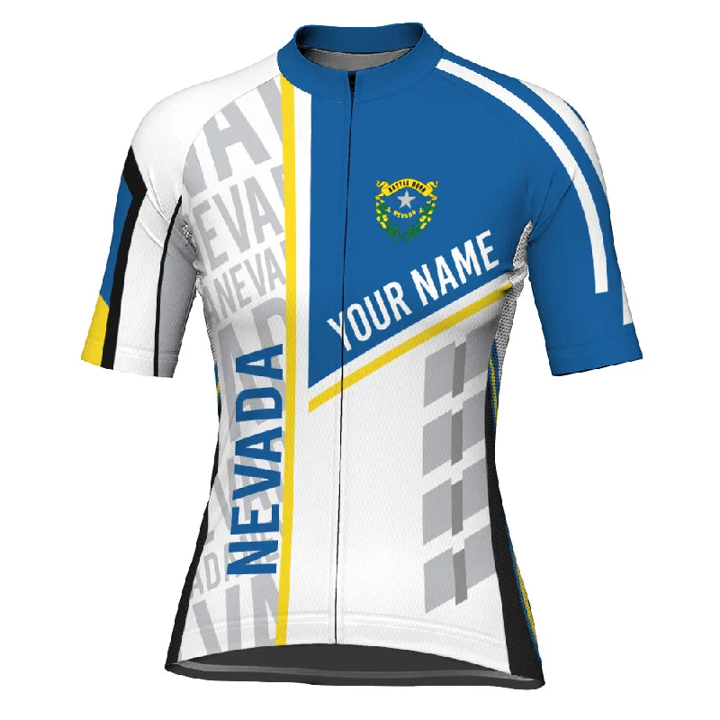Customized Nevada Winter Thermal Fleece Short Sleeve Cycling Jersey For Women Metallic Jersey Tee