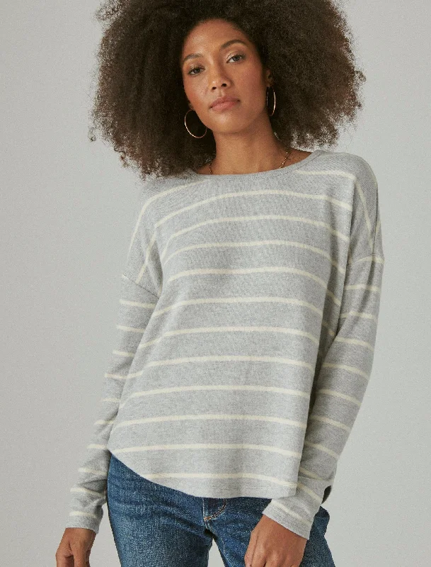 Lucky Brand Womens Cloud Jersey Long Sleeve Crew Linen Jersey Top