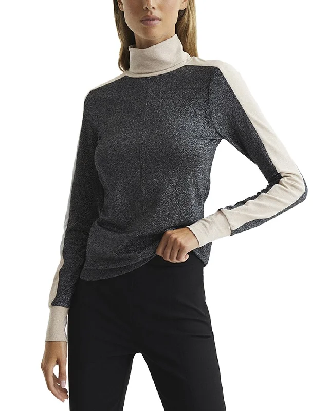 Reiss Jem Metallic Contrast Roll Neck Jersey Halter Neck Jersey Tee