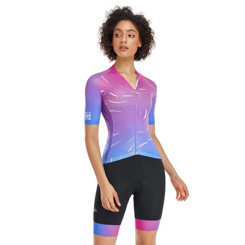 Santic Sight Fan Womens Jersey Purple & Cloud Fan Shorts Set Travel Jersey Tee