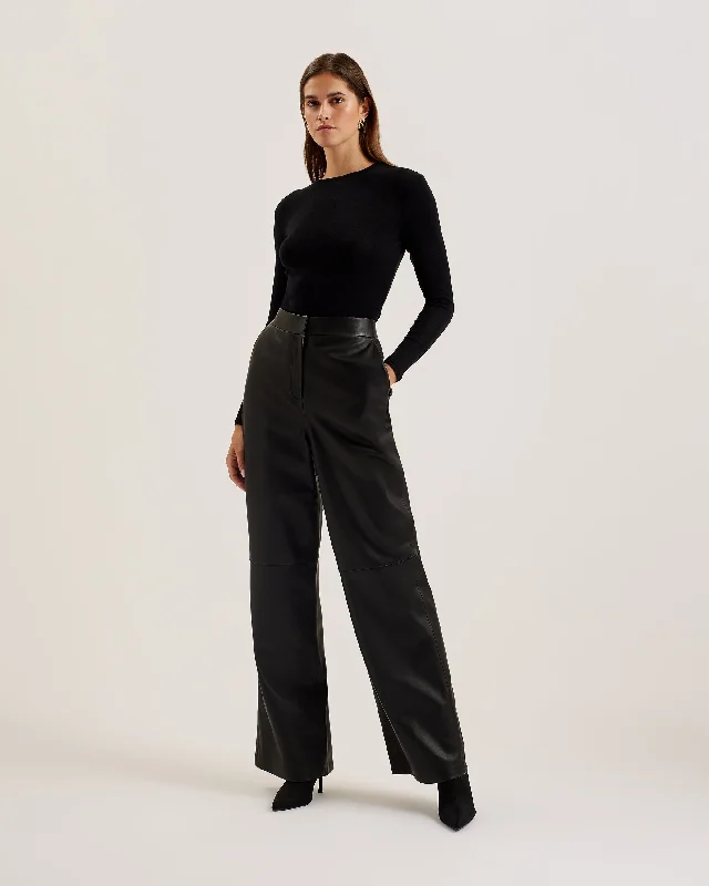 Stephni Crew Neck Wool Jersey Long Sleeve Top Black Custom Jersey Tee