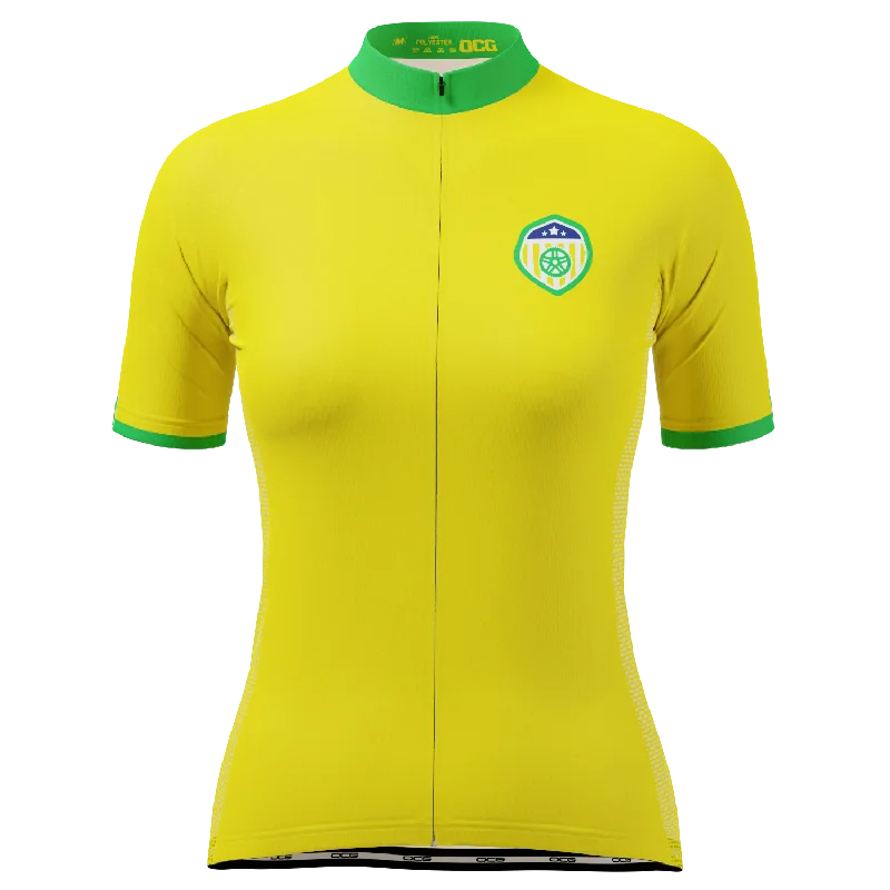 Women's Brazil Soccer Short Sleeve Cycling Jersey Eco-Friendly Jersey Tee