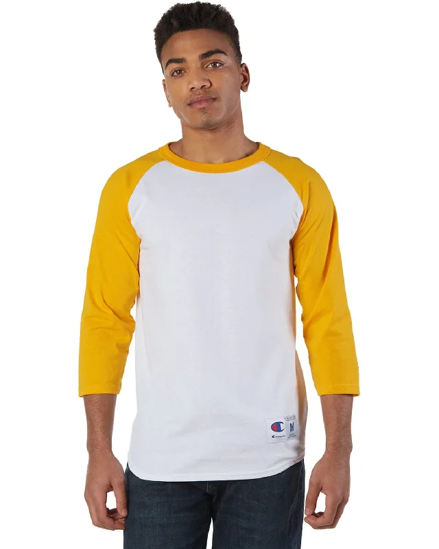 Champion Cotton Raglan Baseball Jersey | White/ C Gold Summer Jersey Tee