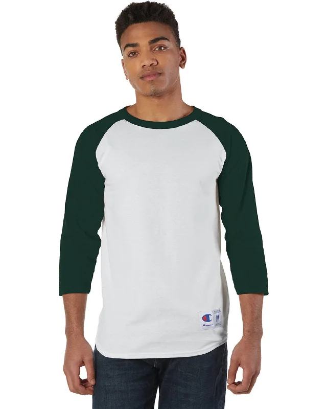 Champion Cotton Raglan Baseball Jersey | White/ Drk Green Autumn Jersey Shirt