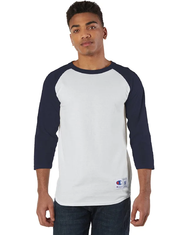 Champion Cotton Raglan Baseball Jersey | White/ Navy Linen Jersey Top
