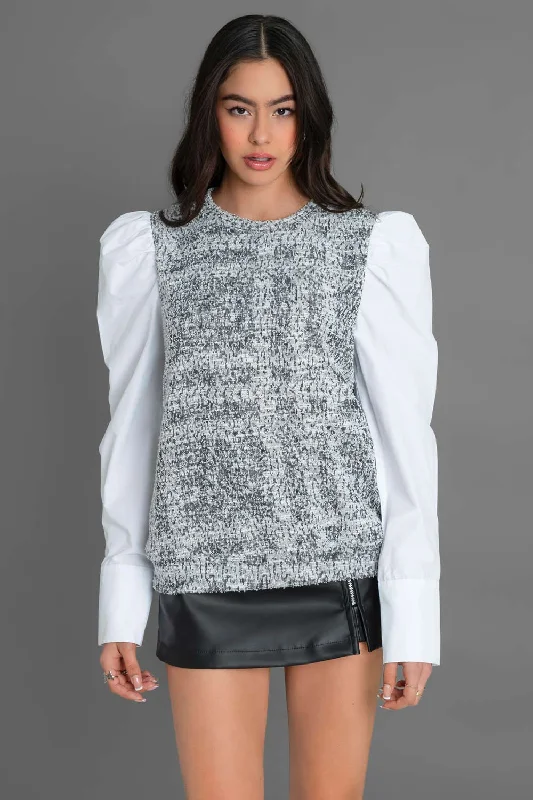 Jersey de fit recto manga larga contraste Off Shoulder Jersey Top