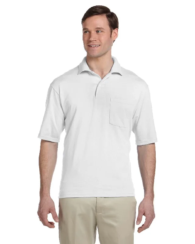Jerzees 50/50 Jersey Knit Polo W/Pocket | White Trendy Jersey Shirt