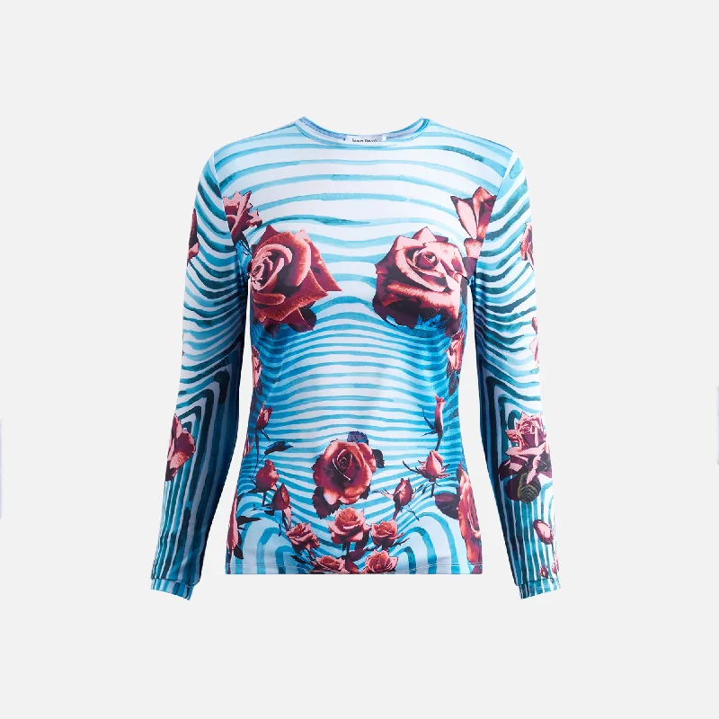 Jean Paul Gaultier Jersey Long Sleeve Printed Top - Flower Body Morphing Gold Jersey Tee