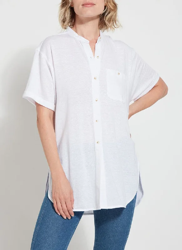 Linen Jersey Button Down Asymmetrical Jersey Blouse