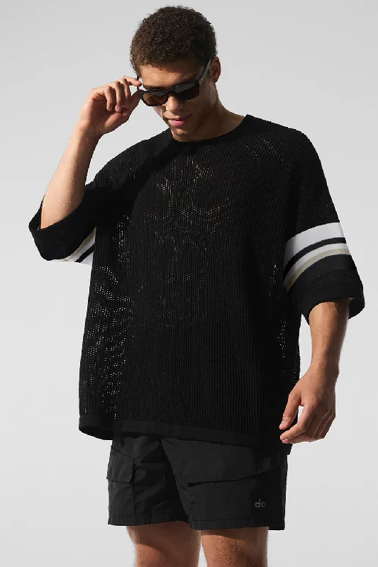 Open Knit Playoff Jersey - Black/Bone Spring Jersey Blouse