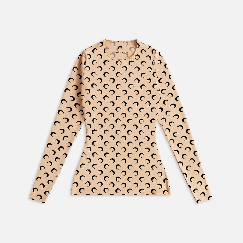 Marine Serre Moon Printed Jersey Second Skin Crewneck - Tan Cream Jersey Tee