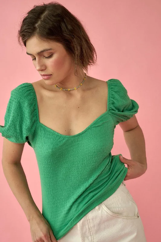 Promise the Label Smocked Jersey Peasant Top Round Neck Jersey Tee