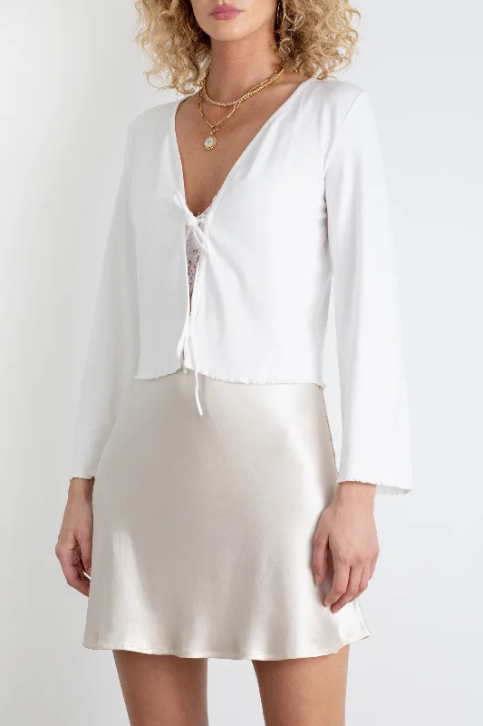 "The Kate" - Jersey Tie Top (White) V Neck Jersey Blouse