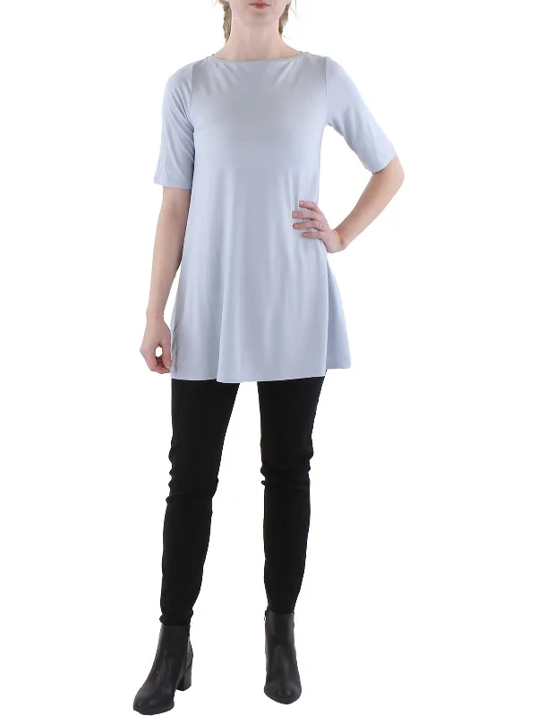 Womens Jersey Boatneck Tunic Top Polo Neck Jersey Top