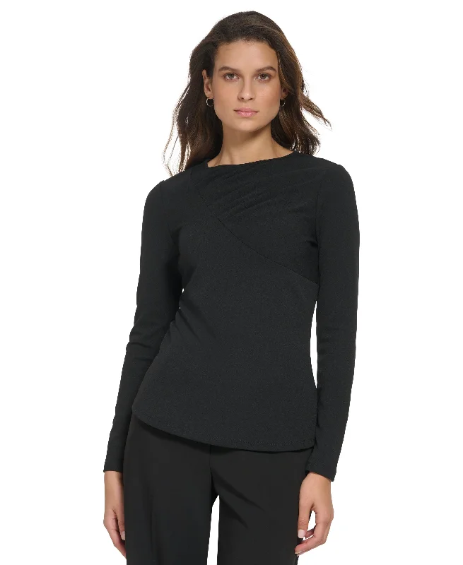 Women's Draped Crewneck Long Sleeve Knit Top High-End Knit Shirt