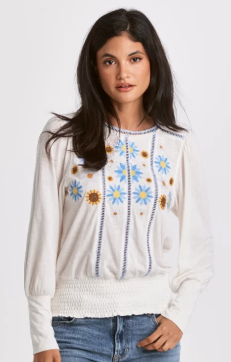 Lori Floral Embroidery Knit Top Modern Knit Blouse