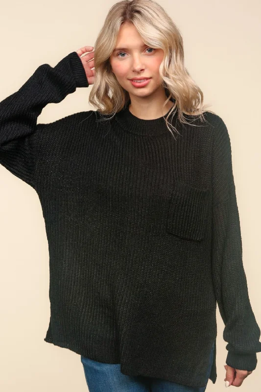 Haptics Mock Neck Side Slit Knit Top Travel Knit Top
