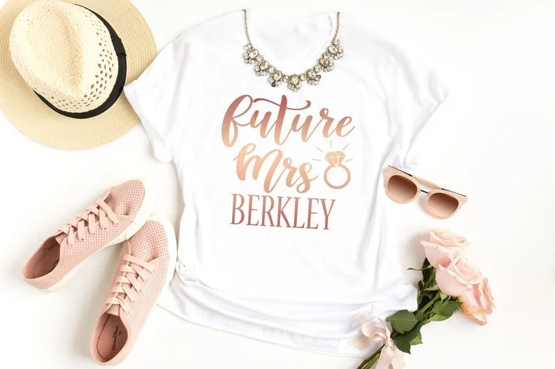 Future Mrs. Personalized White Shirt Sequined Glittery Shiny