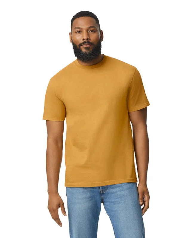 Gildan Unisex Softstyle Midweight T-Shirt | Mustard Polka Dot Checkered Tartan