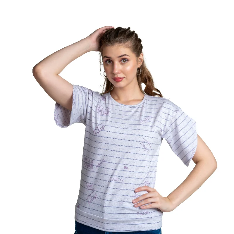 Ladies Typography Print Cotton T-shirt Houndstooth Herringbone Solid