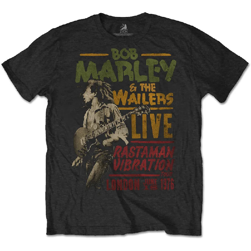 SALE | Bob Marley | Official T-Shirt | Rastaman Vibration Tour 1976 Notch Collar Peter Pan Collar Cowl Neck