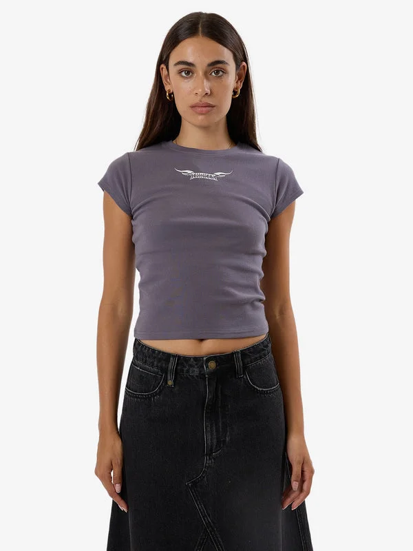 THRILLS Winged Badge Club Tee - GRAPHITE Hooded Caped Shawl Collar