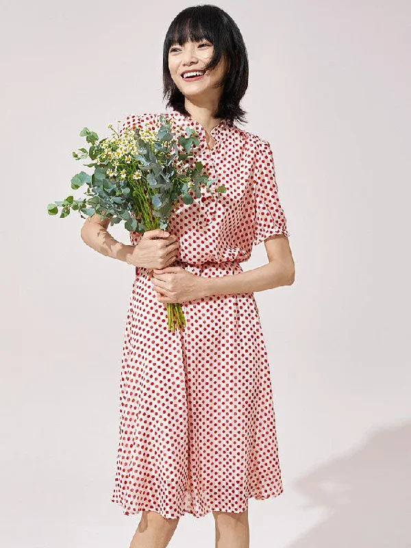 Golden Stripe Chiffon Polka Dots Dress