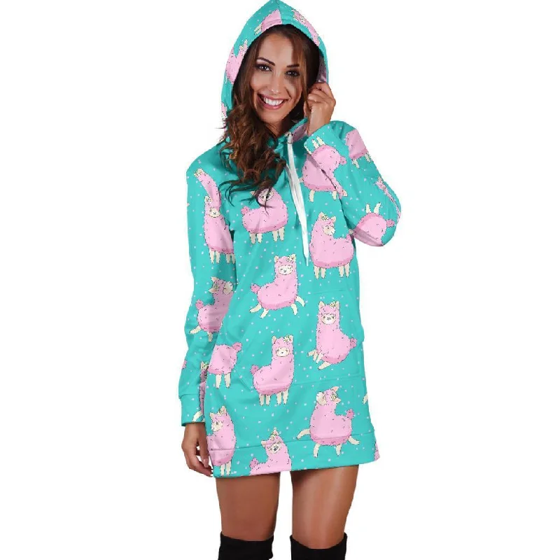 Alpaca Pattern Print Women Hoodie Dress