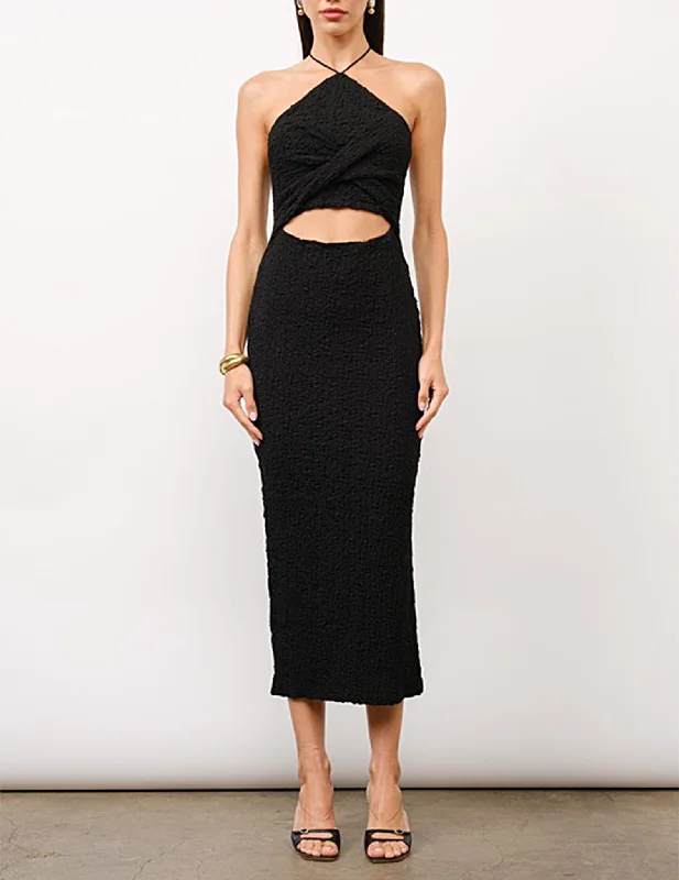 Audrina Textured + Twisted Peekaboo Halter Dress