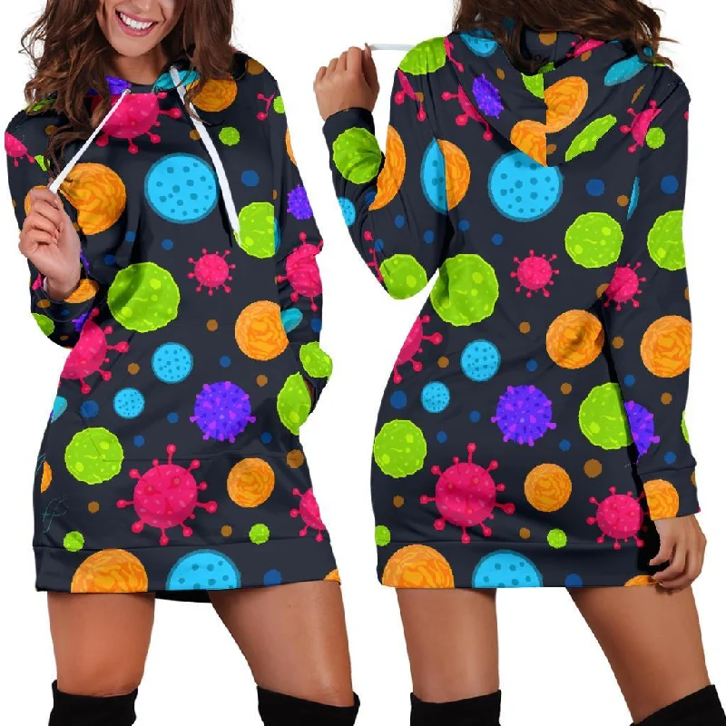 Bacteria Virus Pattern Print Women Hoodie Dress