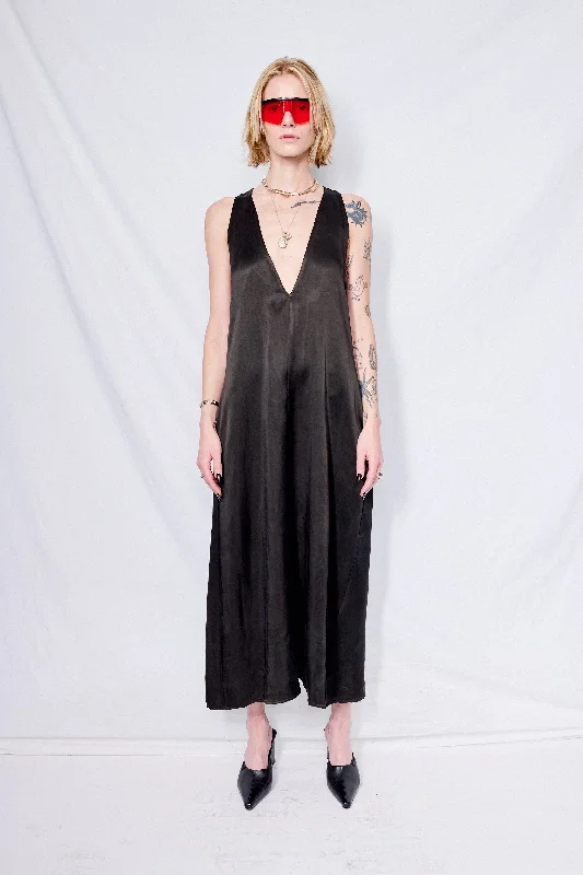 Black Cupro Trapeze Dress