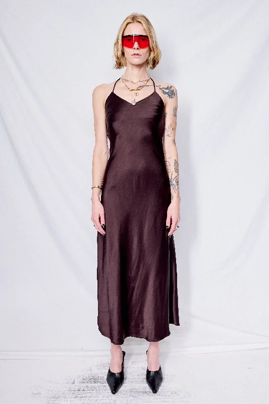 Black Overdyed Acetate Bias Strap Dress