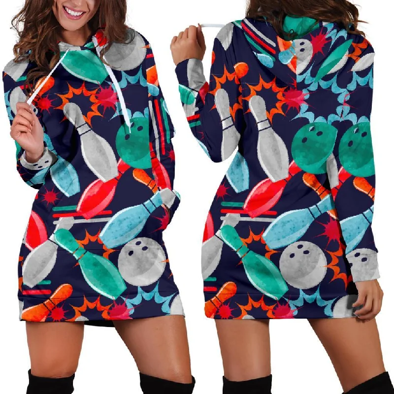 Bowling Stike Pattern Print Women Hoodie Dress