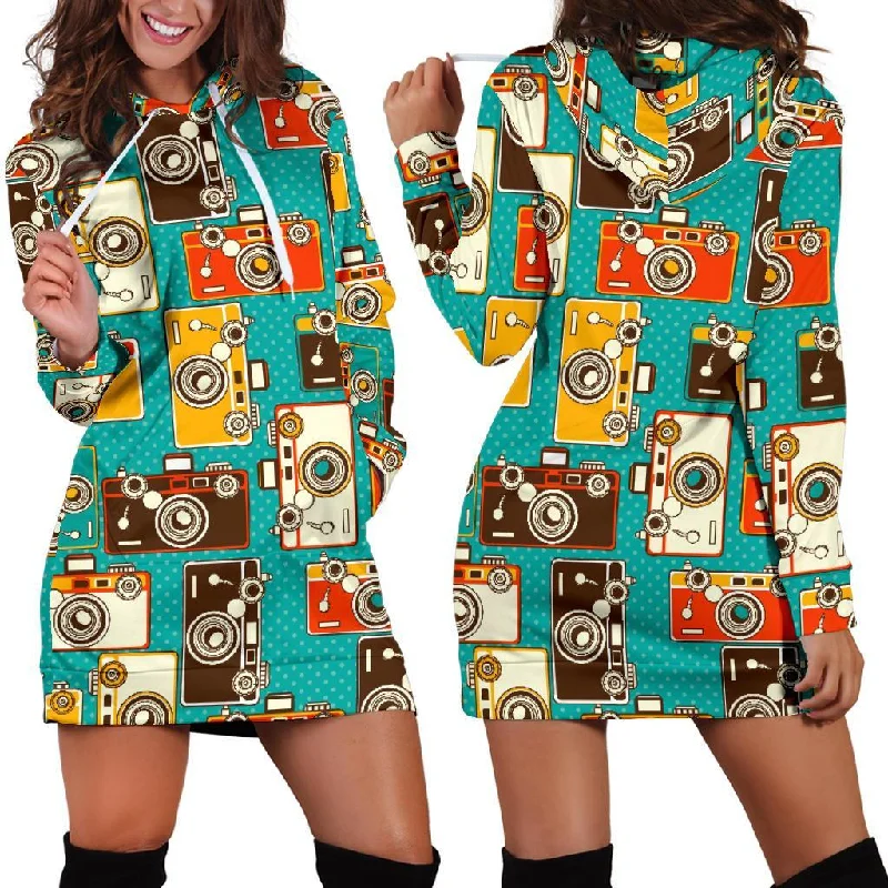 Camera Print Pattern Women Hoodie Dress