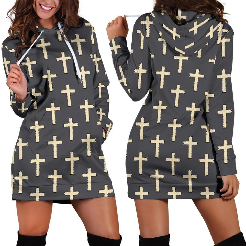 Christian Cross Pattern Print Women Hoodie Dress