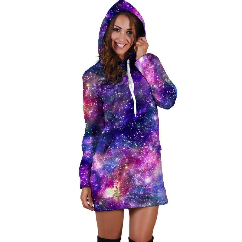 Galaxy Night Print Hoodie Dress