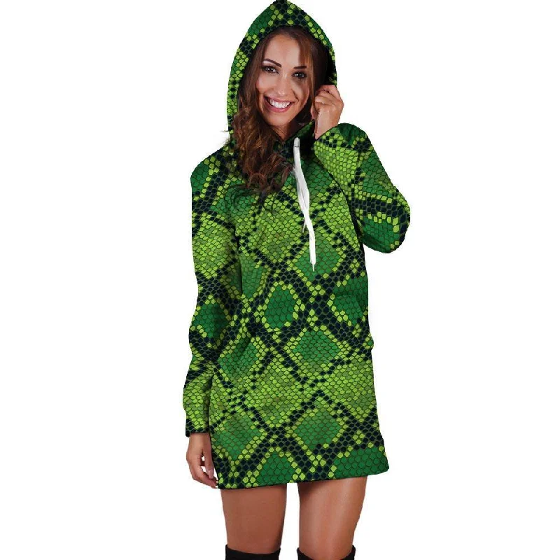 Green Snakeskin print Hoodie Dress
