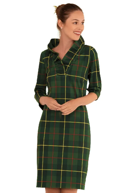Gretchen Scott Ruff Neck Dress - Plaidly Cooper - Green Plaid