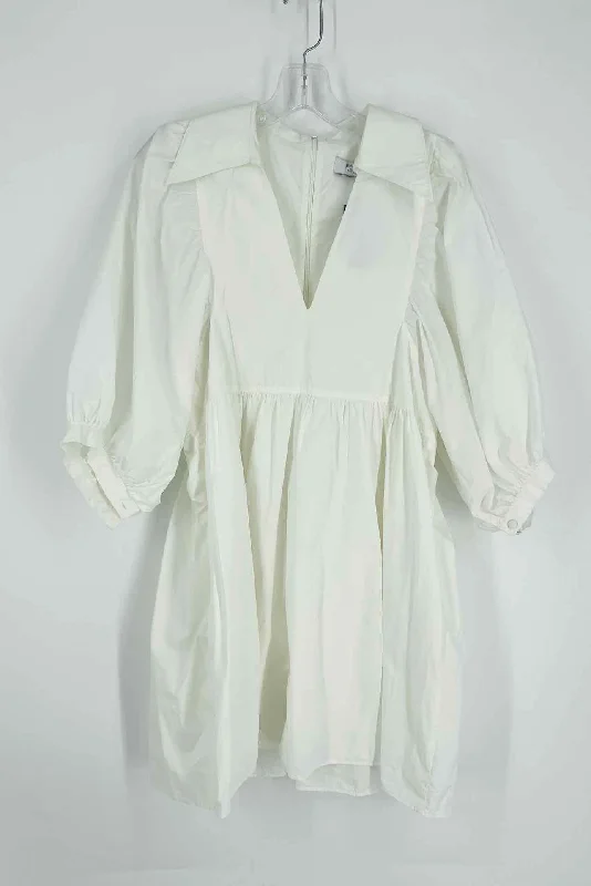 Hunter Bell Size M White Collared Puff Sleeve Designer Dress