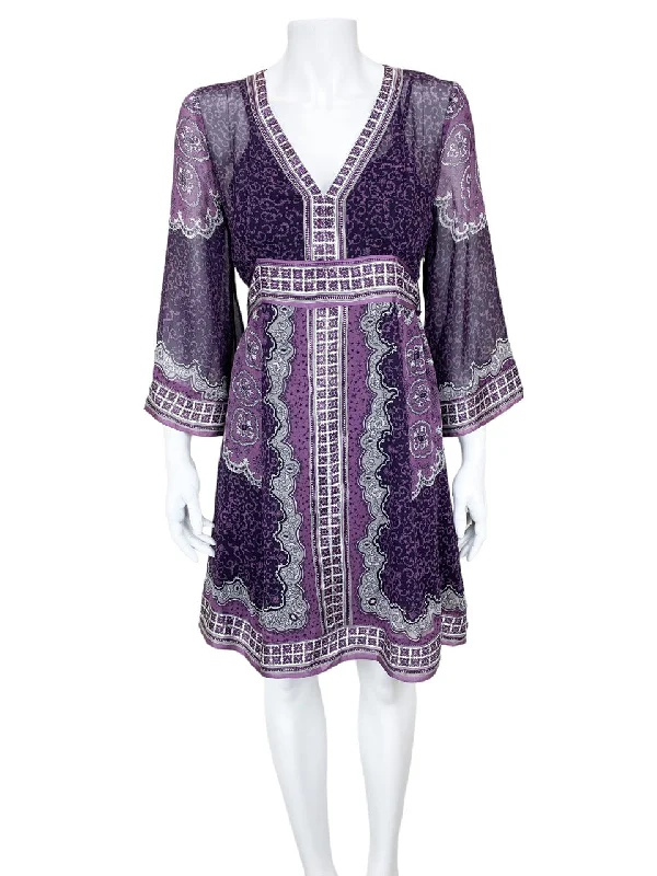 INC, Women's Paisley Silk Kimono Dress, Plum, Size 6