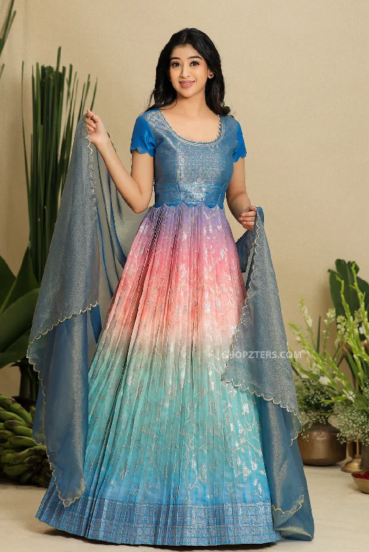 Indulge in Festive Elegance with Our Blue Banarasi Silk Dress