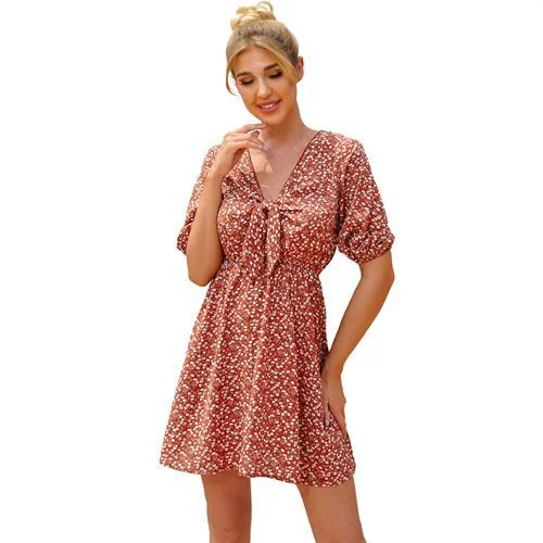 J-retro Fashion Daily Casual V-neck Short Women's Dresses