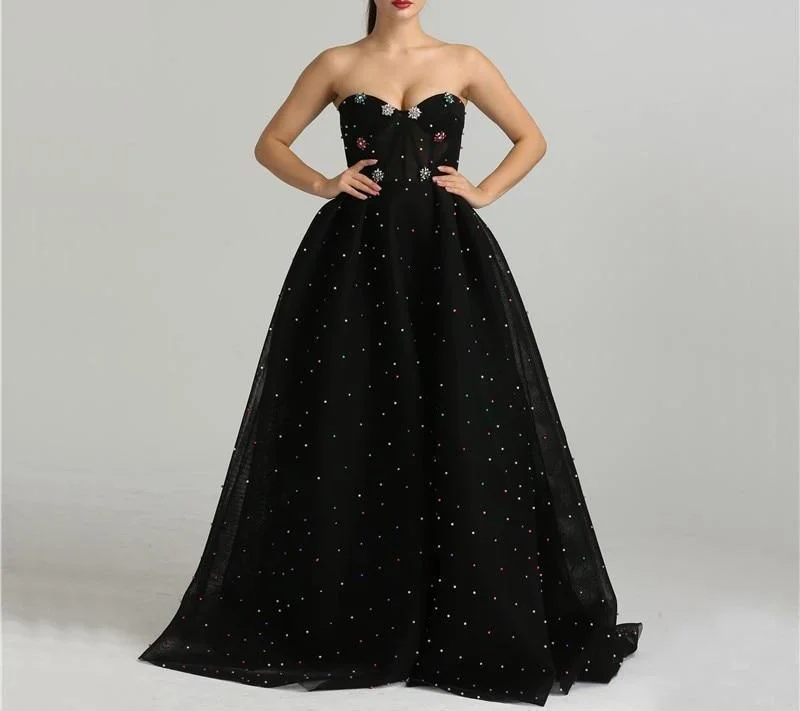 Misstook Label Handmade Jeweled Black Evening Dress