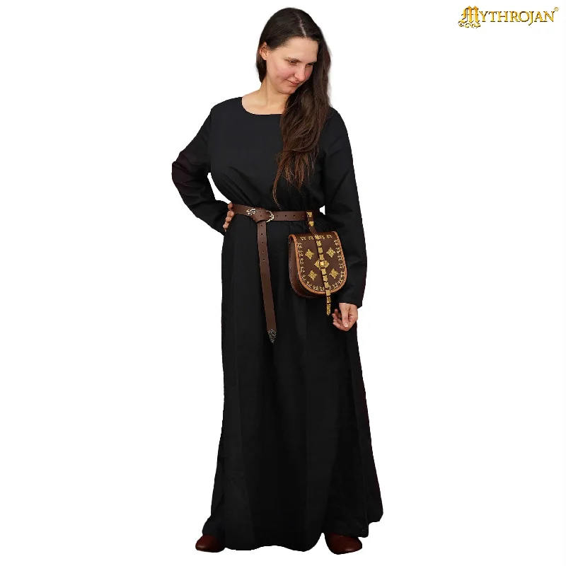 Mythrojan Xth-XVth century Medieval Dress for LARP SCA Renaissance Fair & reenactment, Color : BLACK